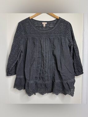 Logo Lavish Eyelet Blouse Top Pintuck Details Women’s Size XL Cotton Boho